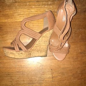Open toe cork wedges